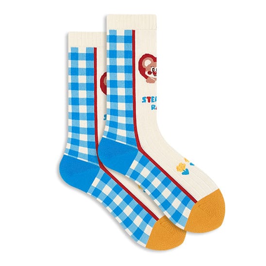 One Pair Of White-And-Blue Plaid Socks | NueShiny