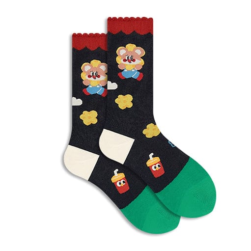 One Pair Of Dark Gray flower Socks | NueShiny