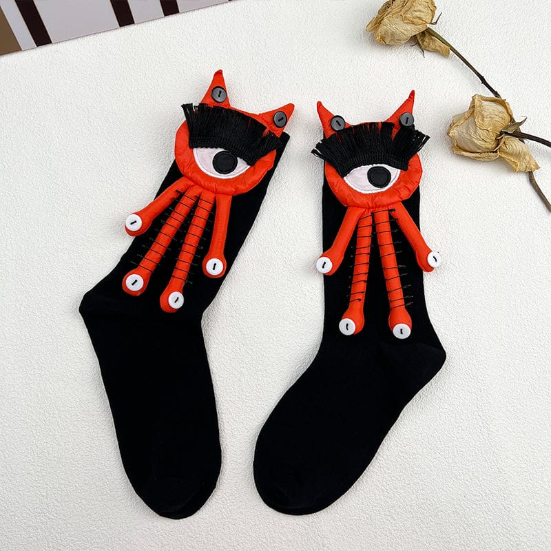Black Socks with Removable Orange Googly Eyes Dolls | NueShiny