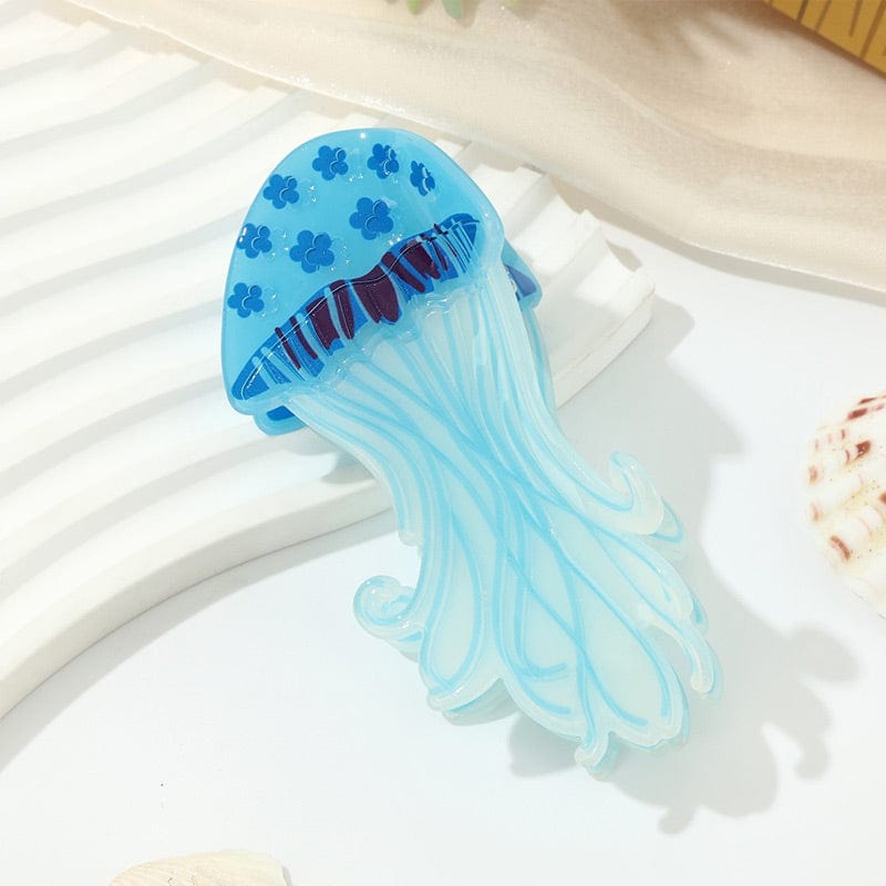 Medium Lake Blue Glowing Jellyfish Hair Claw Clips | NueShiny