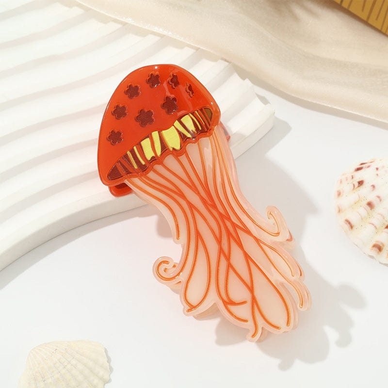 Medium Orange Glowing Jellyfish Hair Claw Clips | NueShiny