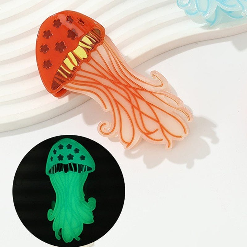 Medium Orange Glowing Jellyfish Hair Claw Clips | NueShiny