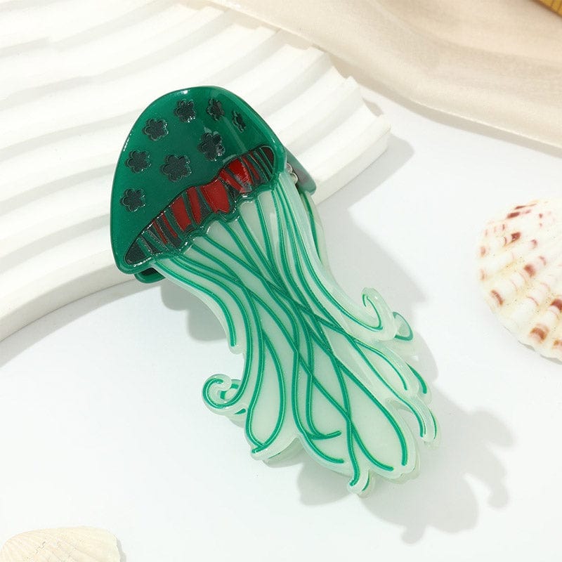 Medium Dark Green Glowing Jellyfish Hair Claw Clips | NueShiny