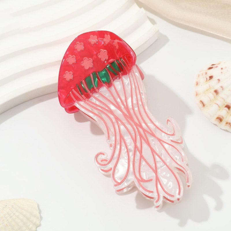 Medium Red Glowing Jellyfish Hair Claw Clips | NueShiny