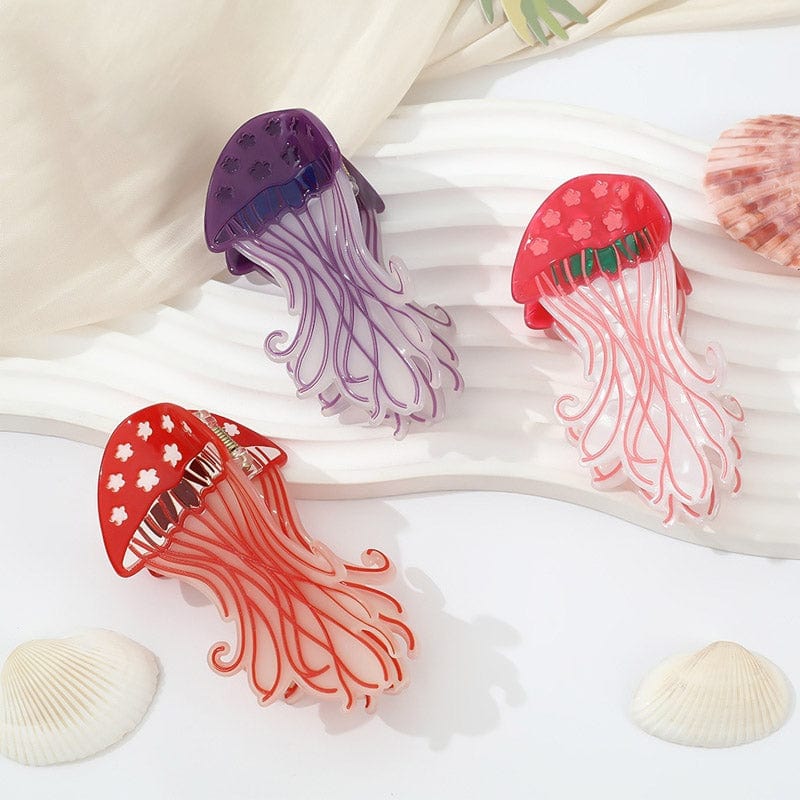 Medium Red Glowing Jellyfish Hair Claw Clips | NueShiny