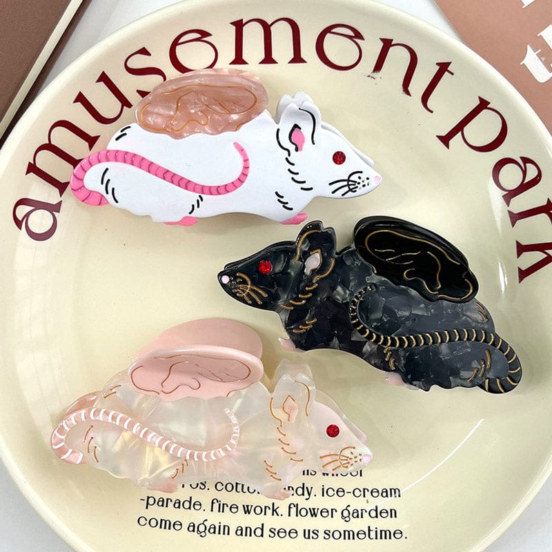 Medium White Mouse Hair Claw Clips | NueShiny