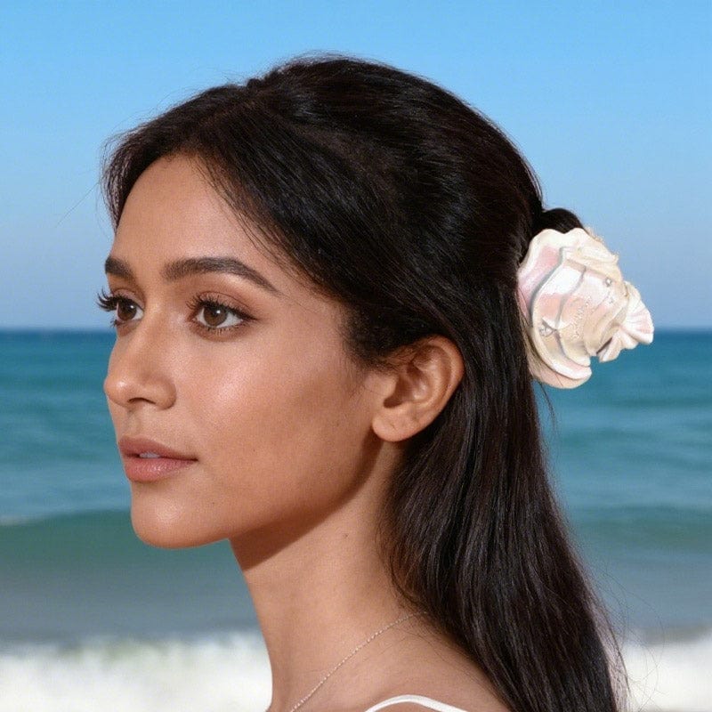 Large Mermaid Pearl White Creamy Clam Hair Claw Clips | NueShiny & BurningMoon