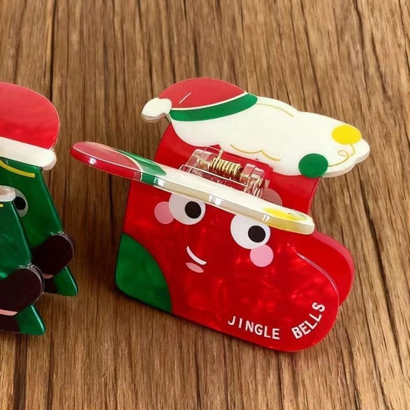 Medium Red Christmas Stockings Hair Claw Clips | NueShiny