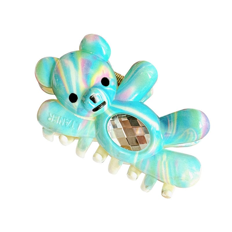 Large Rainbow Blue Waving Bear Hair Claw Clips | NueShiny