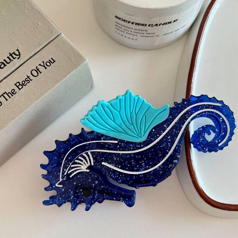 Large Blue Seahorse Hair Claw Clips | NueShiny
