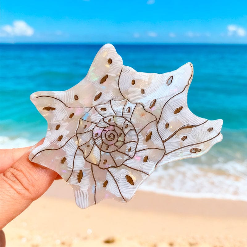 Medium White Polka Dot Conch Hair Claw Clips | NueShiny