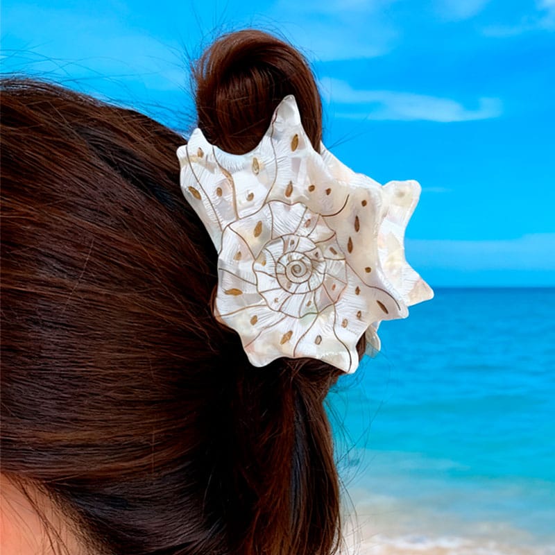 Medium White Polka Dot Conch Hair Claw Clips | NueShiny