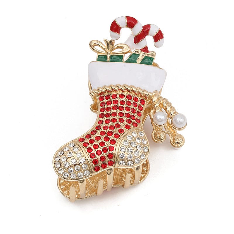 Medium Rhinestone Studded Christmas stockings Hair Claw Clips | NueShiny
