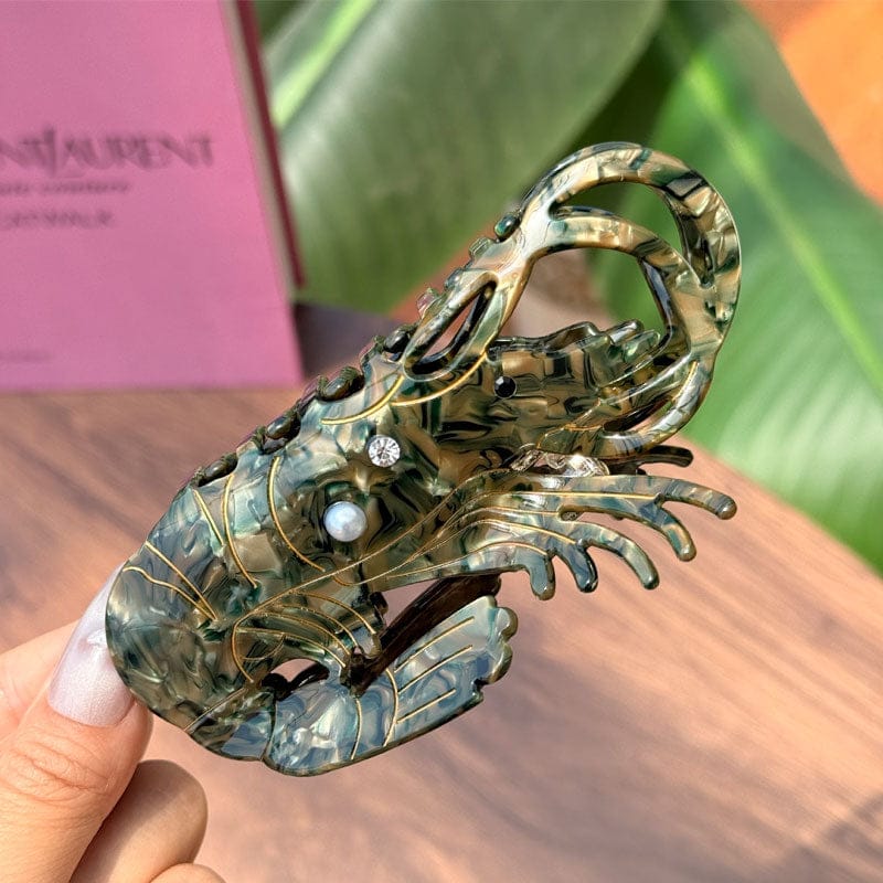 Medium Green And Yellow Striped Diamond-studded Lobster Hair Claw Clips | NueShiny