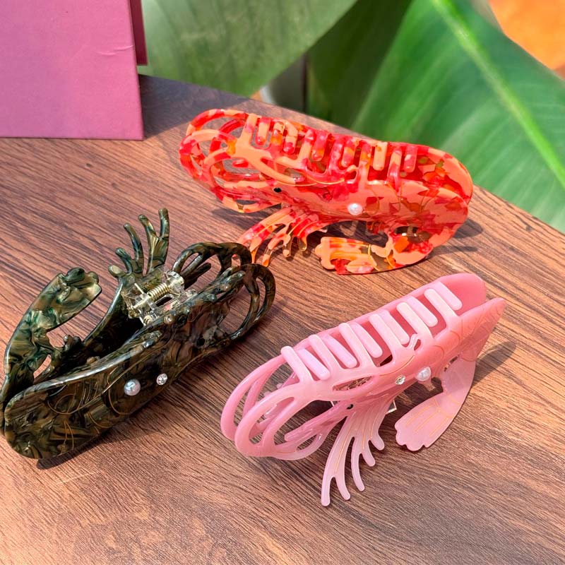 Medium Green And Yellow Striped Diamond-studded Lobster Hair Claw Clips | NueShiny