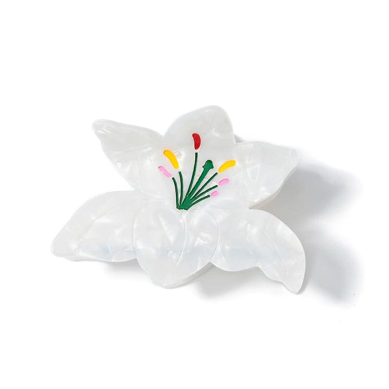 Medium White Lilies Hair Claw Clips | NueShiny