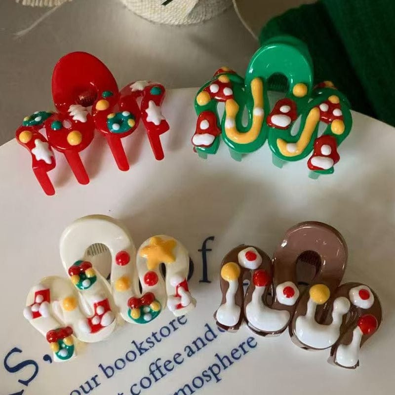 Mini Red Christmas Snow Top Hair Claw Clips | NueShiny