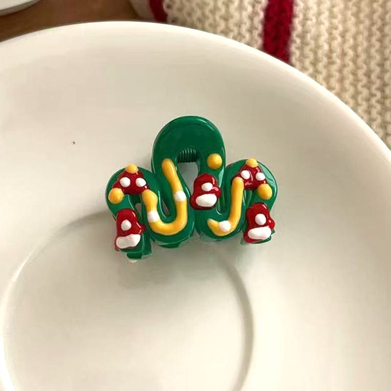 Mini Green Christmas Snow Top Hair Claw Clips | NueShiny