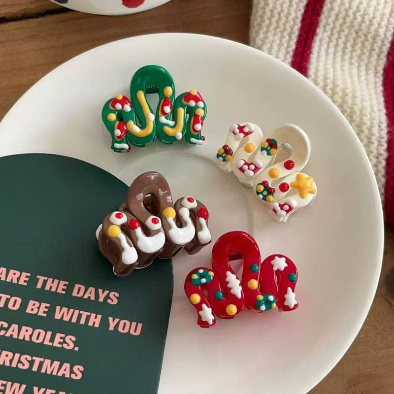 Mini Green Christmas Snow Top Hair Claw Clips | NueShiny