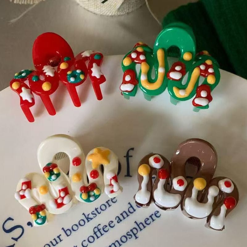 Mini Green Christmas Snow Top Hair Claw Clips | NueShiny