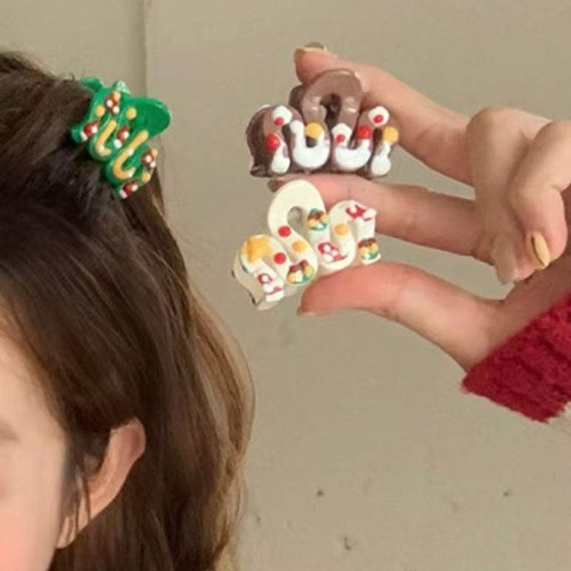 Mini Green Christmas Snow Top Hair Claw Clips | NueShiny