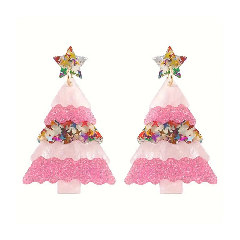 Pink Christmas Tree Earrings  | NueShiny