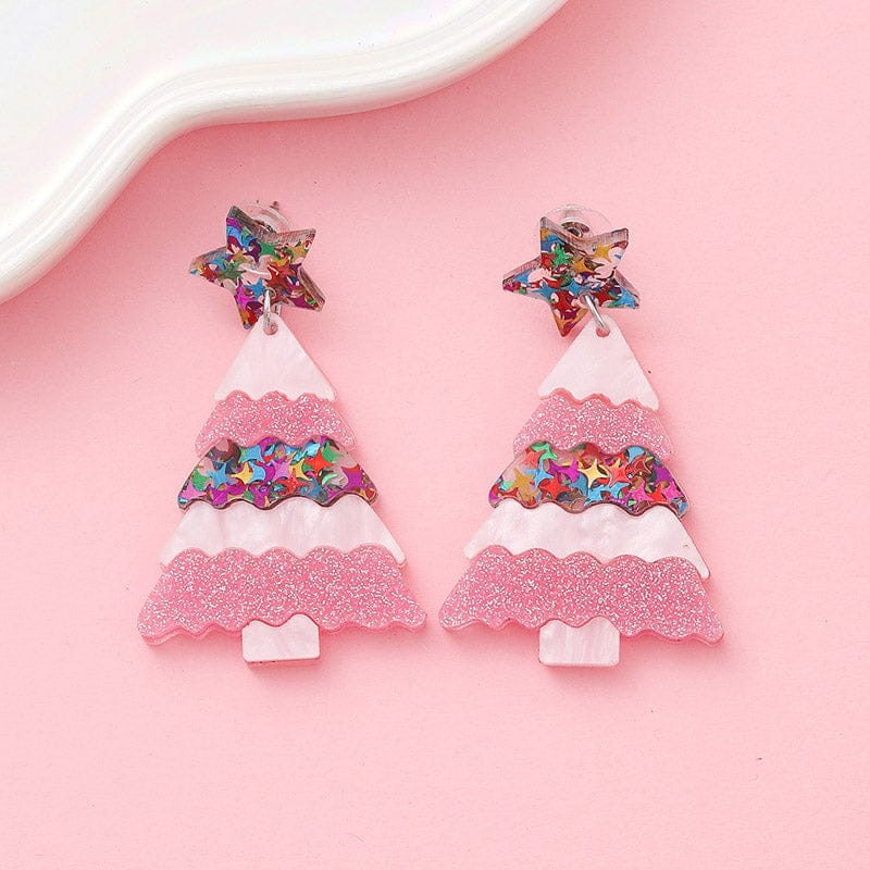 Pink Christmas Tree Earrings  | NueShiny