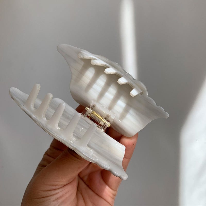 Medium Beige Polka Dot Conch Hair Claw Clips | NueShiny