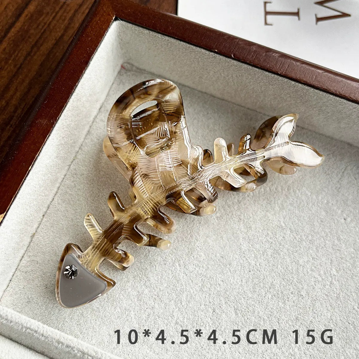 Fish Bone Hair Claw Clip - Glossy Coffee Brown Acetate Hair Clip for Women  NueShiny