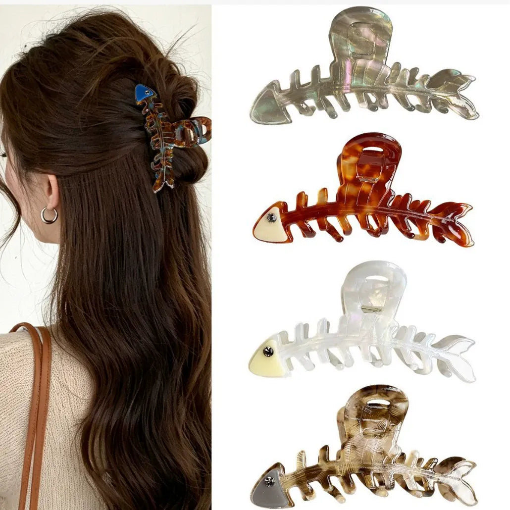 Fish Bone Hair Claw Clip - Glossy Coffee Brown Acetate Hair Clip for Women  NueShiny