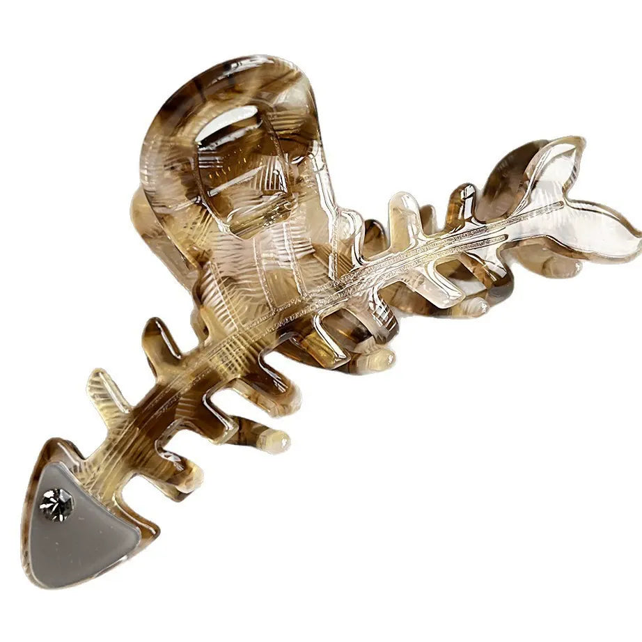 Fish Bone Hair Claw Clip - Glossy Coffee Brown Acetate Hair Clip for Women  NueShiny
