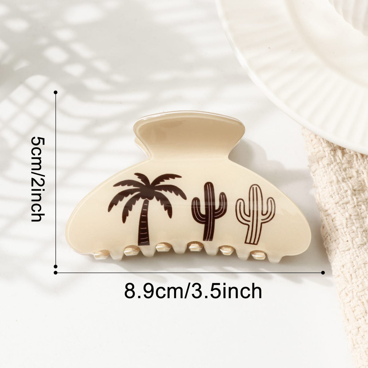Tropical Palm Tree & Cactus Hair Clip - Warm Sand PVC Hair Claw for Women & Girls  NueShiny