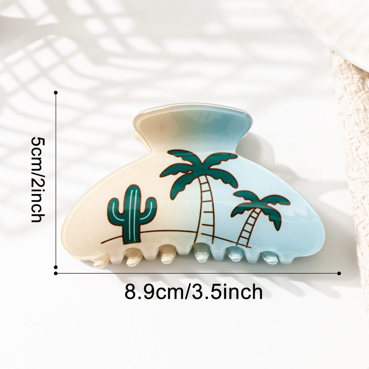 Tropical Palm Tree & Cactus Hair Clip - Light Blue PVC Hair Claw for Women & Girls  NueShiny