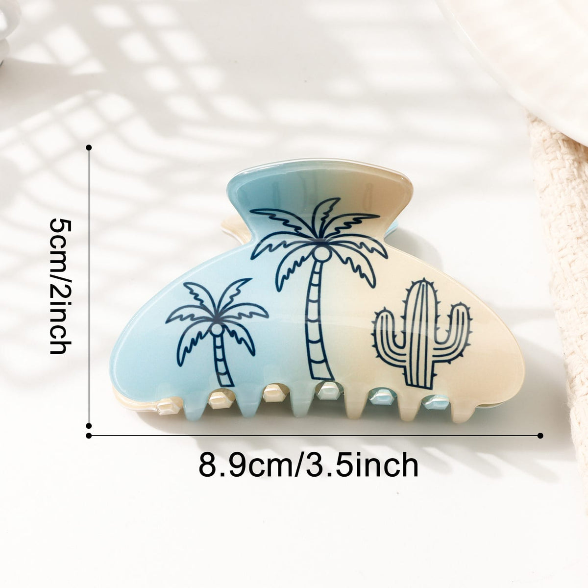 Tropical Palm Tree & Cactus Hair Clip - Light Pink PVC Hair Claw for Women & Girls  NueShiny