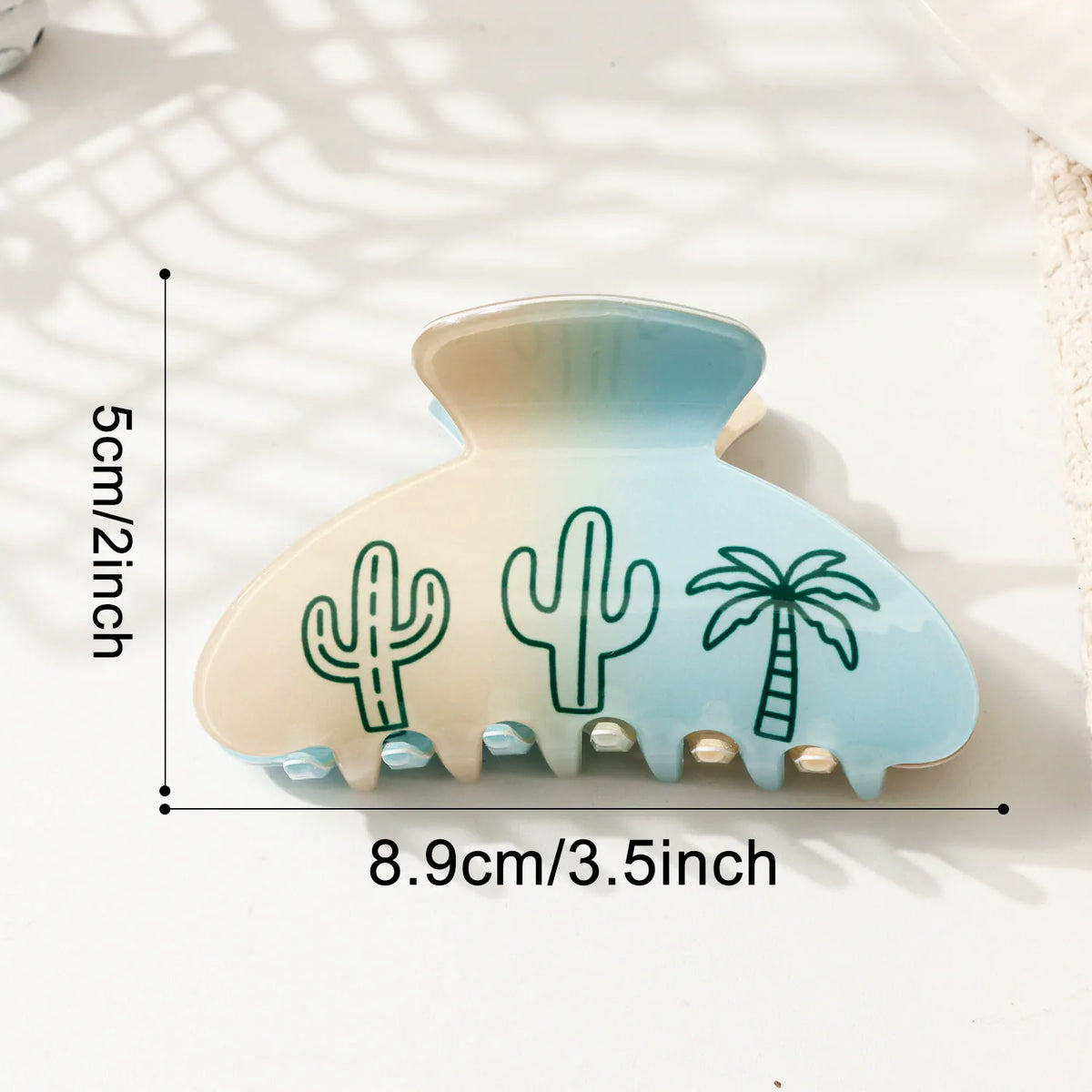 Tropical Palm Tree & Cactus Hair Clip - Mint Green PVC Hair Claw for Women & Girls  NueShiny