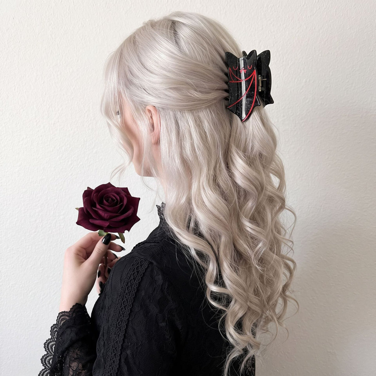 Halloween Bat Hair Claw Clip - Black & Red Glitter Acrylic Hair Clip for Women  NueShiny