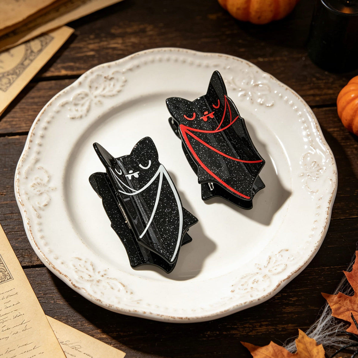 Halloween Bat Hair Claw Clip - Black & Red Glitter Acrylic Hair Clip for Women  NueShiny