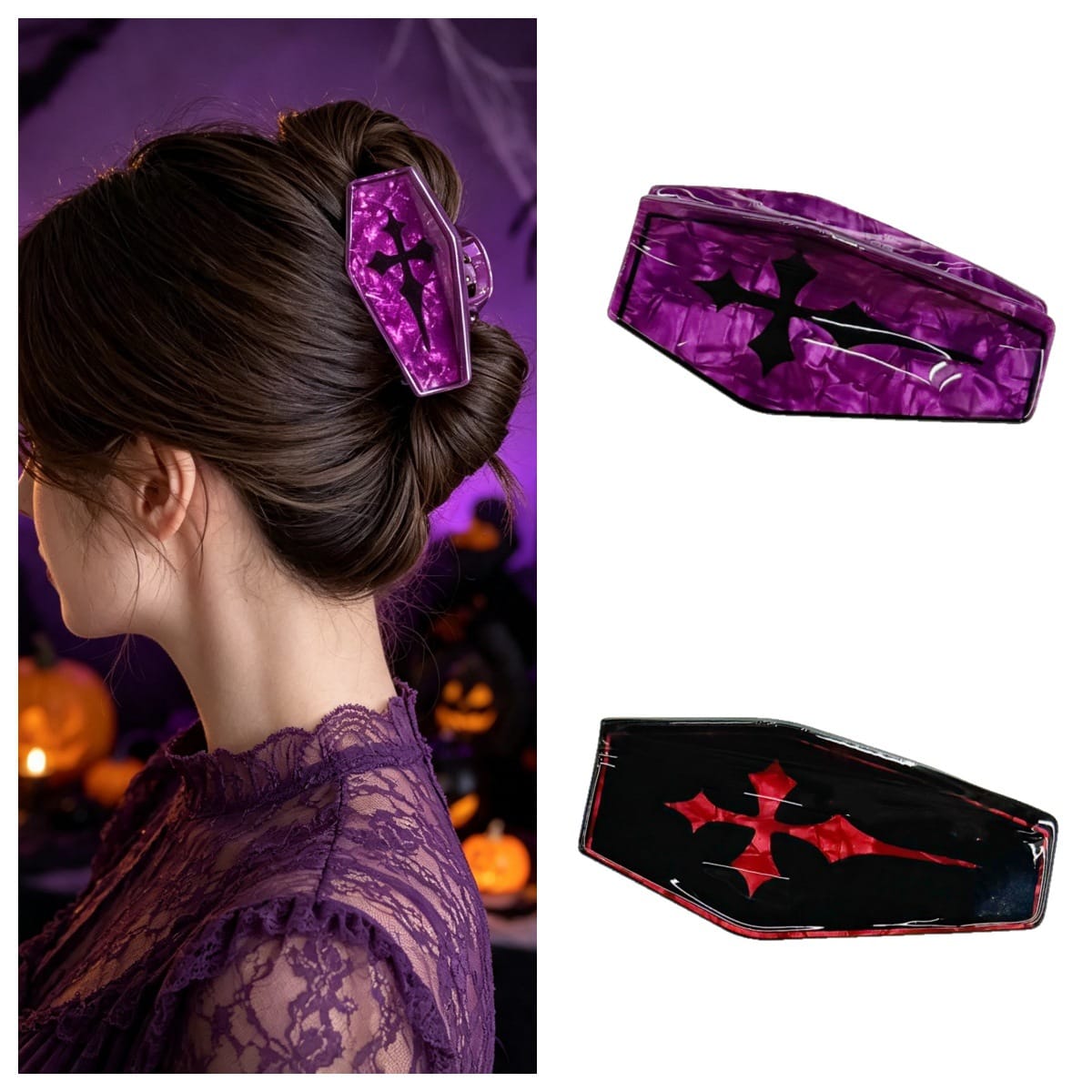Halloween Coffin Hair Claw Clip - Dark Gothic PVC Quirky Mysterious Style A  NueShiny