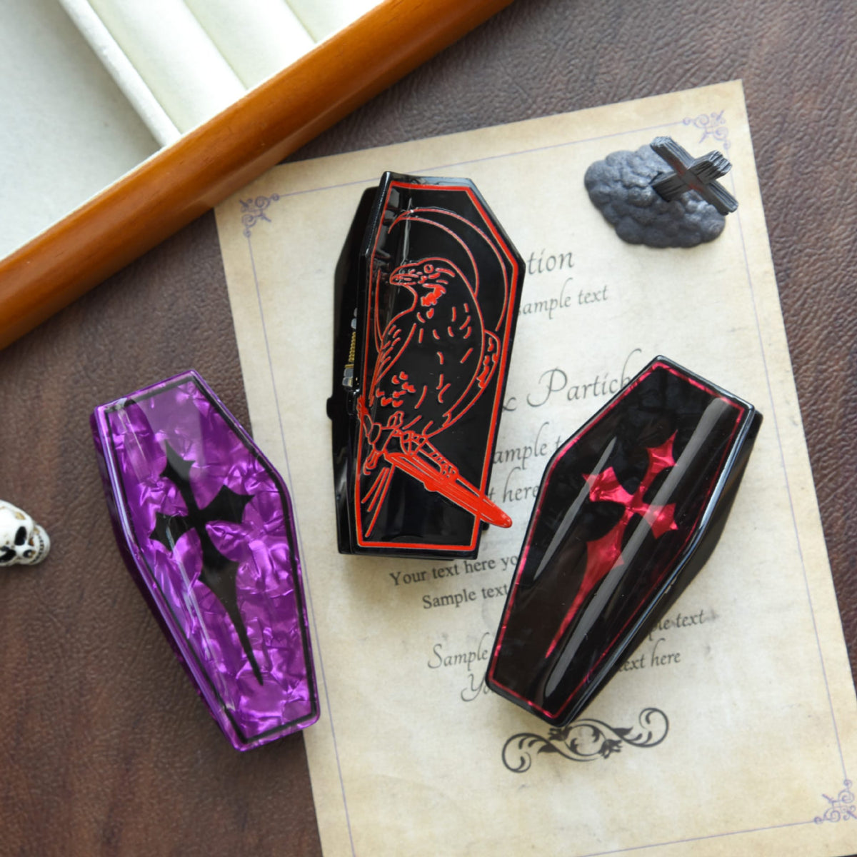 Halloween Coffin Hair Claw Clip - Dark Gothic Red Accent PVC Quirky Style B  NueShiny