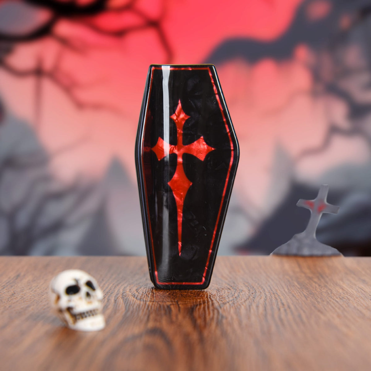 Halloween Coffin Hair Claw Clip - Dark Gothic Red Accent PVC Quirky Style B  NueShiny