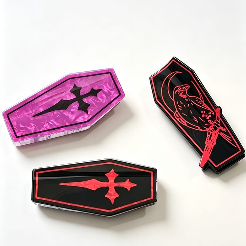 Halloween Coffin Hair Claw Clip - Dark Gothic Red Accent PVC Quirky Style B  NueShiny