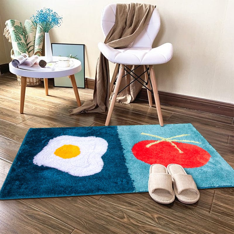 Fried Egg Tomato Tufted Rug Green Decor丨NueShiny- Free Shipping