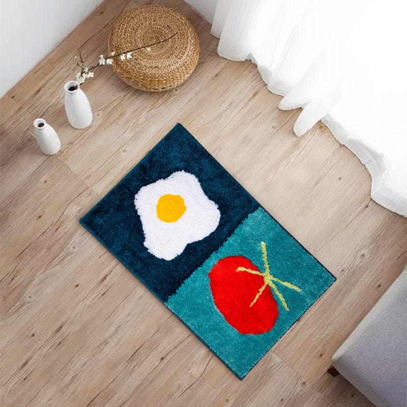 Fried Egg Tomato Tufted Rug Green Decor丨NueShiny- Free Shipping